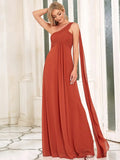 Cinessd Elegant Evening Dresses Long One-Shoulder Ruched Side Draped 2024 Ever Pretty of Chiffon A-LINE Burnt Orange Bridesmaid Dress