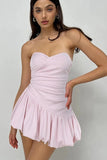 Cinessd Strapless Sleeveless High Waisted A-Line Mini Dress