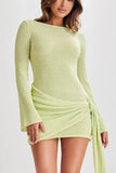 Cinessd Pleated A-Line Mini Dress with Long Sleeves