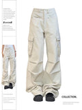 Cinessd Women's Off White Cargo Pants Vintage Y2k Harajuku Aesthetic Streetwear Parachute Pants High Waist Wide Trousers 2000s Clothes