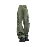 Cinessd Women's Green Cargo Pants Baggy Harajuku Streetwear Straight Pants Y2k 2000s Parachute Pants Vintage Trousers Clothes Fashion