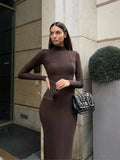 2024 Autumn Winter Women Long Dresses Knitted Long Sleeved Sweater Slim Striped Sweater Elegant Party Dress Casuales Vestidos