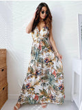 Cinessd - Chiffon Floral Print V-neck Sleeveless Beach Party Dress