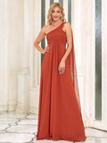 Cinessd Elegant Evening Dresses Long One-Shoulder Ruched Side Draped 2024 Ever Pretty of Chiffon A-LINE Burnt Orange Bridesmaid Dress