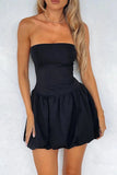 Cinessd A-Line Strapless Mini Dress with High Waist and Backless Design