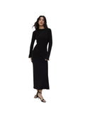 Cinessd QWEEK Beach Knit Sexy Holiday Vacation Long Dress Women 2024 Fashion Sundress Long Sleeve Solid Elegant O-neck Dresses