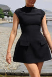 Cinessd Short Sleeve Mini Dress with O-Neck and High Waist