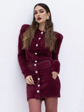 Cinessd Knitted Cardigans Skirt Set Women Single Breasted Long Sleeve Short Sweater Mini Skirts Suits Female 2 Pieces Casual Red Outfits