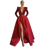 Cinessd 2024 Spring Summer New Women's Sexy One-Shoulder Long Sleeve Sequin V-neck Swing Sequined Split Dress Evening Dress