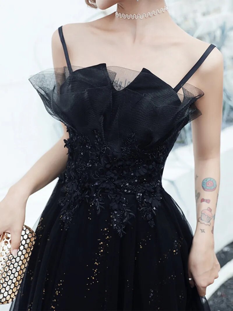 Cinessd - Elegant Black Tube Top Prom Dresses Temperamental Sequined Appliques Sleeveless Evening Gowns 2023 New Sweet Vestidos Fiesta