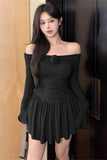 Cinessd Off-Shoulder Long Sleeve Backless Mini Dress