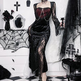 Cinessd  glam dresses   Halloween Gothic Women Dress Long Sleeve High Waist Dresses  New Goth Aesthetic 90s Egirl   Slim Party Club Dress CF22166