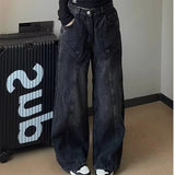 Cinessd Women Black Gothic Baggy Jeans Harajuku Aesthetic Emo Denim Trousers Y2k Vintage Japanese 2000s Style Jean Pants Trashy Clothes