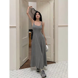 Summer Dresses for Women Elegant Solid Color Simple Spaghetti Strap Dress Female Sleeveless Backless Party Maxi Dress