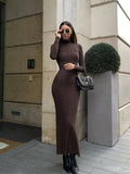 2024 Autumn Winter Women Long Dresses Knitted Long Sleeved Sweater Slim Striped Sweater Elegant Party Dress Casuales Vestidos