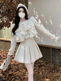 Cinessd Spring New French Vintage Tweed Two Piece Set Women Short Jacket Coat + Pleated Skirt Suits Korean Ladies Luxury Outfits