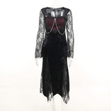 Cinessd  glam dresses   Halloween Gothic Women Dress Long Sleeve High Waist Dresses  New Goth Aesthetic 90s Egirl   Slim Party Club Dress CF22166
