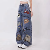 Cinessd New Harajuku American Retro Jeans Loose Wide-leg Jeans Women Cute Cartoon Look Thin Trendy All-match Wide Wide Leg Mopping Pants