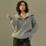 Cinessd Thicken Knitted Women Sweaters Elegant Polo  Collar Twist Oversized Pullover Female 2024 Autumn New Turtleneck Jumper Outerwear