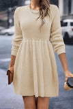 Cinessd Pleated Long Sleeve Mini Dress with High Waist