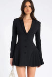 Cinessd Patchwork V-Neck Slim High Waist Long Sleeves Mini Dress