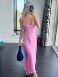 Cinessd  Christmas Gift Outfit 2025 Pink Camis Satin Long Dresses Elegant Sleeveless Slip Holiday Party Dresses Sexy Casual Backless Summer Dresses Women 2025