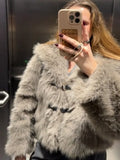 Cinessd Faux Fur Furry Coat For Women Turn-down Collar Button Up Loose Fashion Long Sleeve Jacket Female 2024 Autumn Chic Outwear Tops