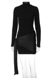 Cinessd Patchwork Lace-Up Slim Fit Long Sleeve Mini Dress