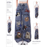 Cinessd New Harajuku American Retro Jeans Loose Wide-leg Jeans Women Cute Cartoon Look Thin Trendy All-match Wide Wide Leg Mopping Pants