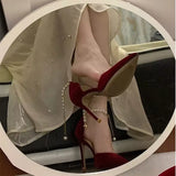 Cinessd Pointed Toe Fine High Heel Women's Shoes Metal Buckle Strap Sexy Women's Shoes Wedding Shoes Bridal Bridesmaid Shoes Red Heels