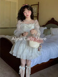 Japanese Sweet Fairy Lolita Dress Women White Mesh Elegant Princess Dress Female Bow Casual Evening Party Dress Summer 2023 Slim