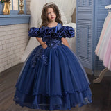 Cinessd New Elegant Girl Party Dress Long Wedding Bridesmaid Dress 4-13 Year Old Mesh Embroidered Graduation Ball Evening Dress