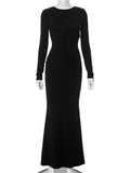 Cinessd  Black Tee Bow Backless Long Dress Women's Fashion High Waist Luxury Elegant Party Dress Gown Female Autumn Maxi Dress 2024