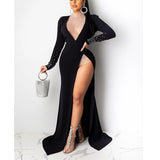 Cinessd - Women Diamonds Long Sleeve Party Dress