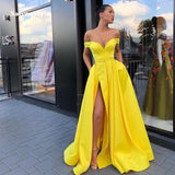 Cinessd - Sexy Off The Shoulder Simple Satin Front Split Prom Gowns