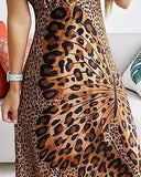 Cinessd - Butterfly leopard print long dress Women spaghetti strap summer dress Casual beach a line dresses robe femme