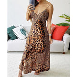 Cinessd - Butterfly leopard print long dress Women spaghetti strap summer dress Casual beach a line dresses robe femme