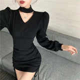 Cinessd Christmas Gfit Outfit Casual Sexy Bodycon Mini Dress Women 2024 Autumn Long Sleeve Elegant Sweet Party Dresses Office Lady Korean One Piece Dress Chic