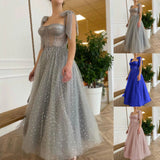 Cinessd Elegant Party Dresses For Women 2024 Polka Dot  Mesh Glitter Sparkly Sequins Spaghetti Strap Lace Up A-Line Dresses Formal Dress