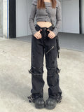 Cinessd Women's Black Gothic Y2k Jeans Vintage 90s Aesthetic Hip Hop Denim Trousers Harajuku High Waist Cowboy Pants 2000s Punk Clothes