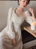 Cinessd 2024 Summer New Women Fashion Elegant White Midi Dresses Vintage Princess Female Party A Line Clothes Prom Robe Vestdios