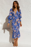 Cinessd - Women Sexy V Neck Floral Printed Ruffle Maxi Dresses