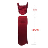 Cinessd  Christmas Gift Outfit  Wine Elegant and Beautiful Womens Dresses Sexy Corset Cropped Top and Skirt 2 Piece Set Christmas New in Dresses