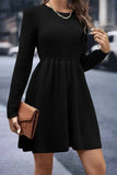 Cinessd Pleated Long Sleeve Mini Dress with High Waist