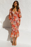 Cinessd - Women Sexy V Neck Floral Printed Ruffle Maxi Dresses