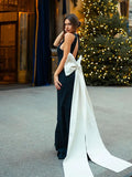 Cinessd Elegant Backless White 3d Bow Bodycon Long Dress Women Fashion Round Neck Sleeveless Robes 2024 New Party Evening Dresses