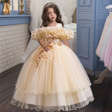 Cinessd New Elegant Girl Party Dress Long Wedding Bridesmaid Dress 4-13 Year Old Mesh Embroidered Graduation Ball Evening Dress