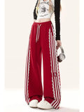 Cinessd Women's Striped Lace Baggy Pants Vintage Sweatpants Harajuku Aesthetic Y2k Parachute Pants High Waist Trousers 2000s Clothes New