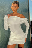 Cinessd Off-Shoulder Pleated Long Sleeve Mini Dress