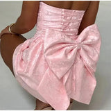 Women's Jacquard Dress Elegant Temperament Short Skirt Mini Skirt Pleated Skirt, Tie Up Bow Slim Fit Cut Clothing Sexy Party